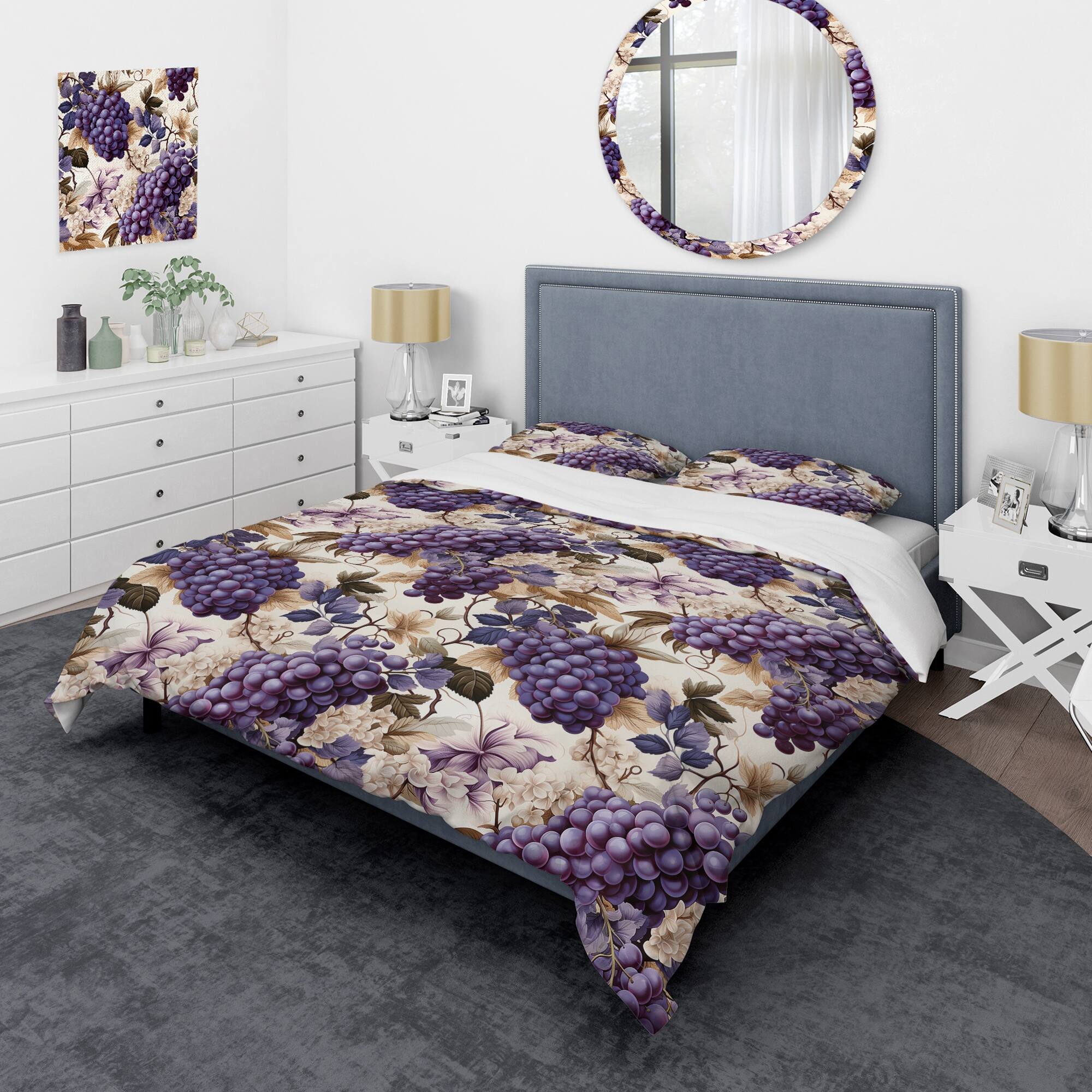 Designart "Tuscan Vineyard Vines" Beige Cottage Bedding Cover Set With